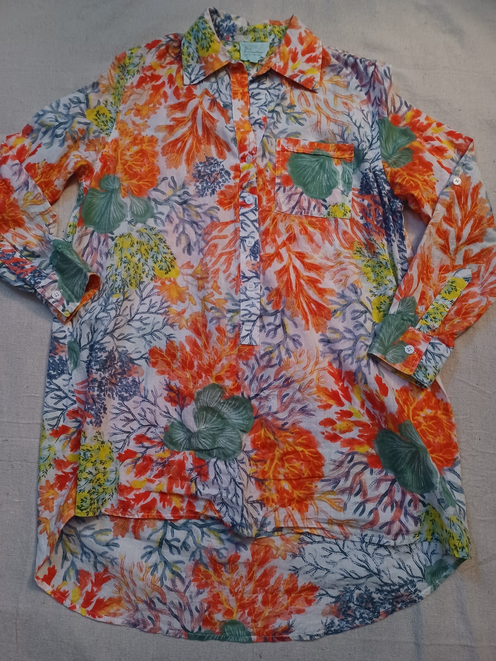 True Destinations Floral Beach-Inspired Tunic Shirt Women's Size XS